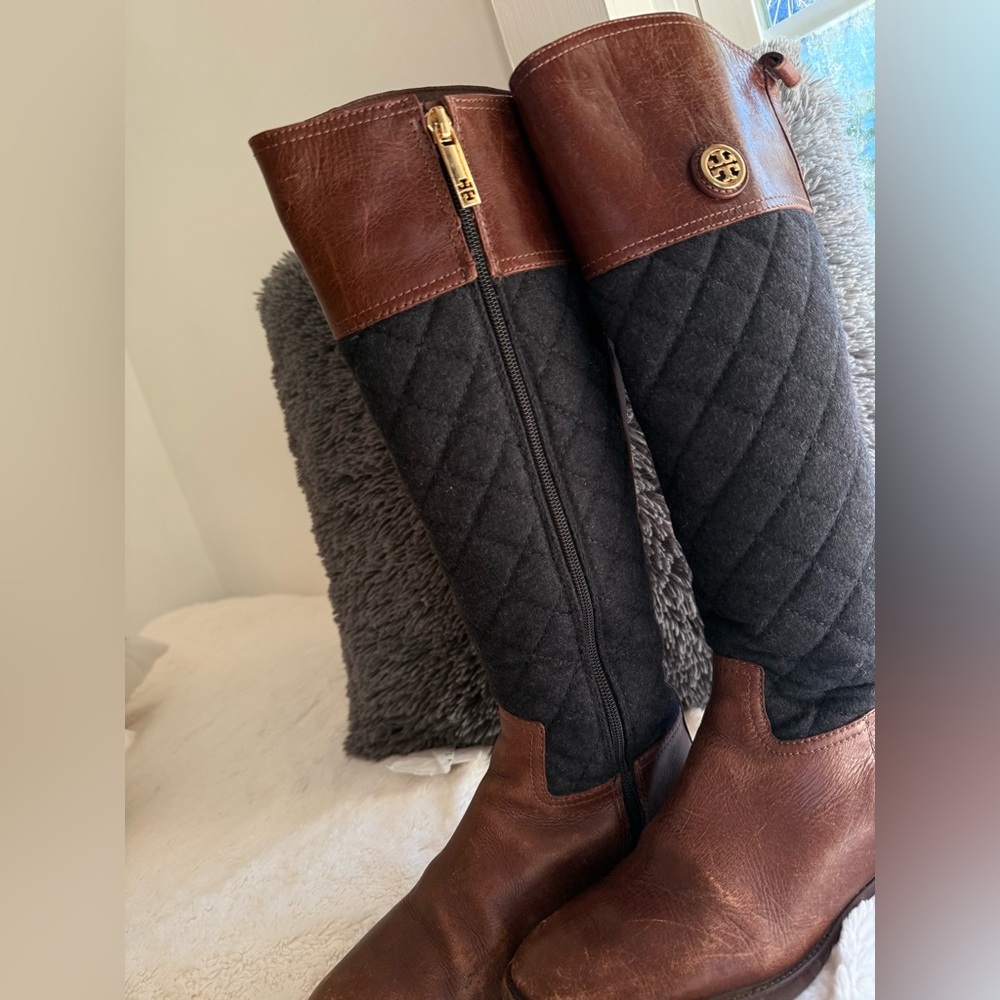 Tory Burch Quilted Black and Brown Leather Boots - Picture 12 of 12